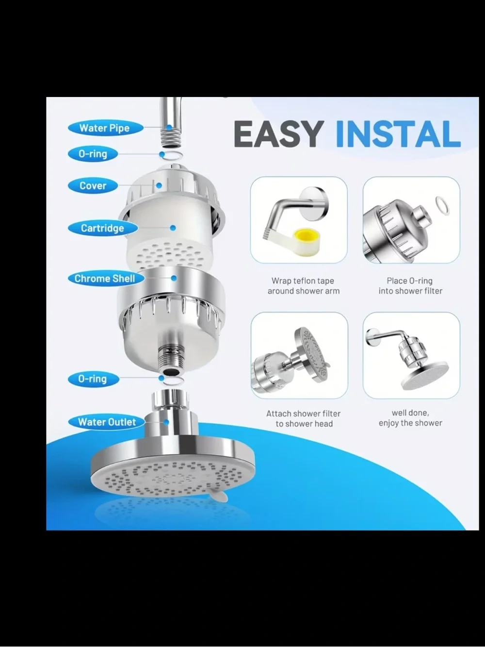 Universal Stainless Steel Shower Head Filter - Chrome